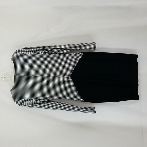 VENUS Black White Houndstooth Long Sleeve Sheath Dress - Picture 2 of 10